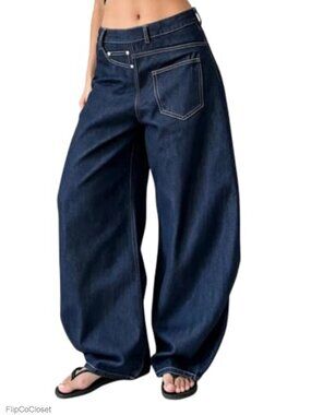 Wide Leg Cargo Jeans High Waisted Baggy Deconstructed Pocket Denim Pants